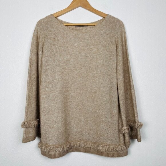D.Exterior Almond Wool & Alpaca Fringe Luxury Sweater w/ Fringe Sz. Small - Picture 3 of 12